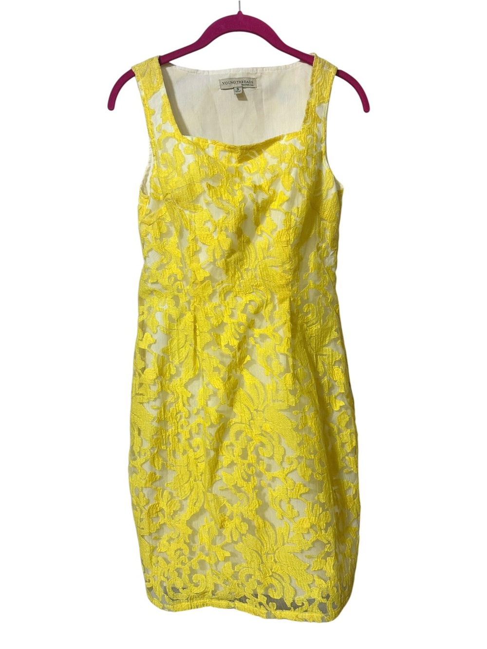 Yellow Lace Sheath Mini Dress